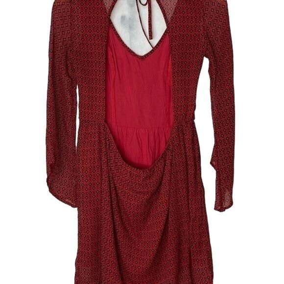 Hollister juniors dress mini long bell sleeves red and black size small - Picture 3 of 7